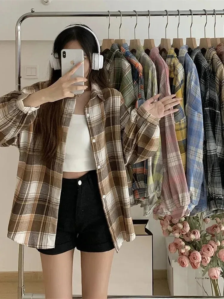 Camisa de cuadros vintage de manga larga