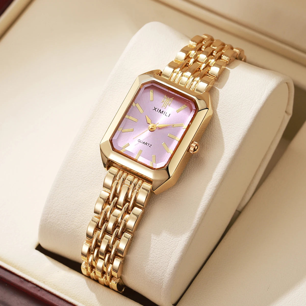 Reloj rectangular de cuarzo con correa de acero para mujer