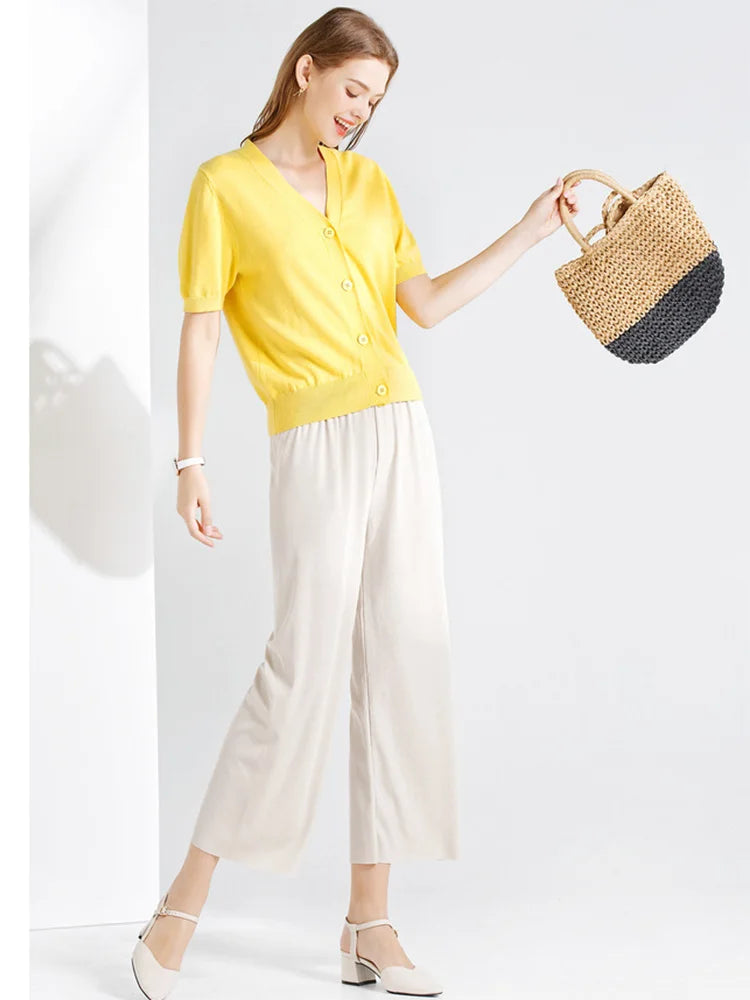 Pantalón ancho tobillero con cintura elástica