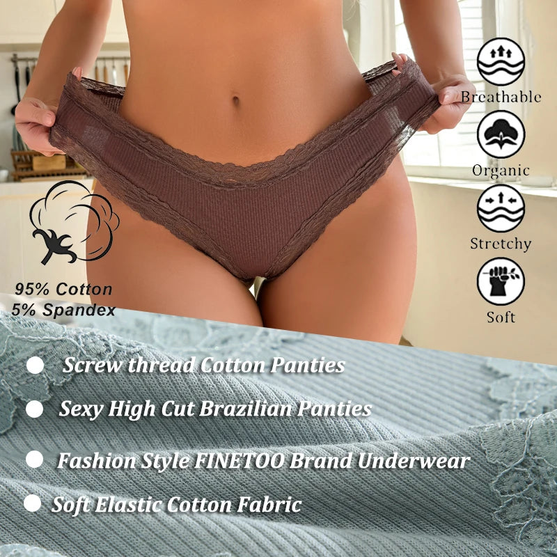 Pack de 5 braguitas brasileñas de algodón con encaje