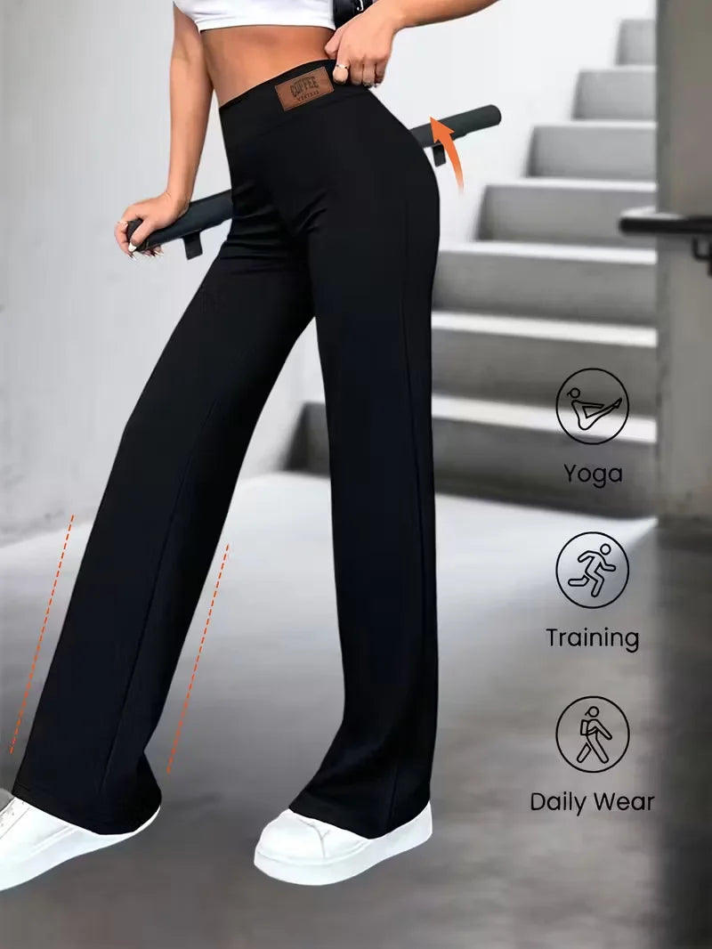 Pantalón recto elástico negro de tiro alto