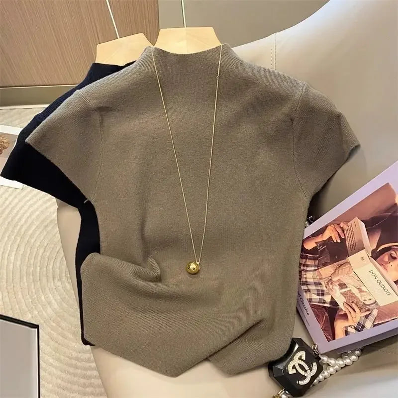 Jersey fino de cuello alto para mujer