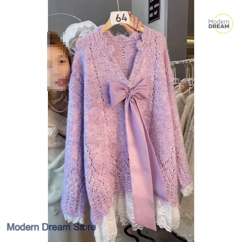 Jersey de punto holgado estilo francés para mujer (tallas grandes)
