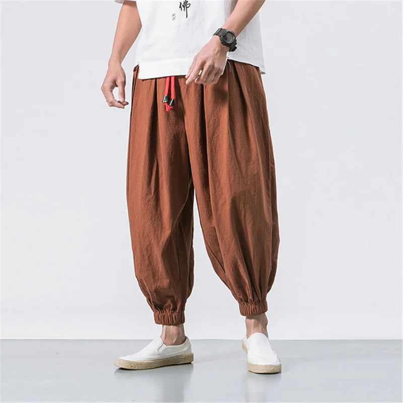 Pantalón holgado de lino para hombre (hasta 5XL)