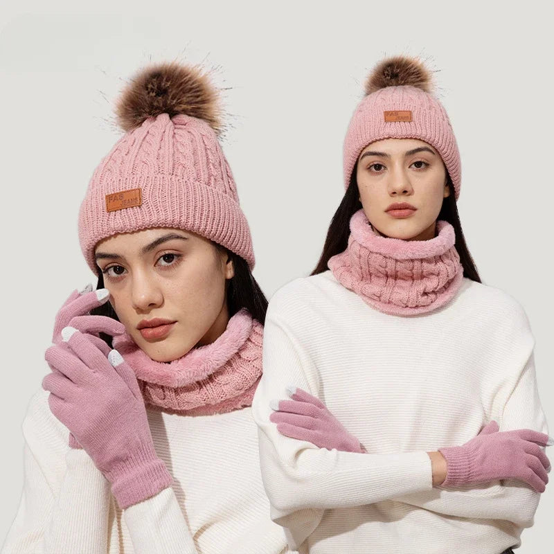 Set de gorro, braga de cuello y guantes táctiles
