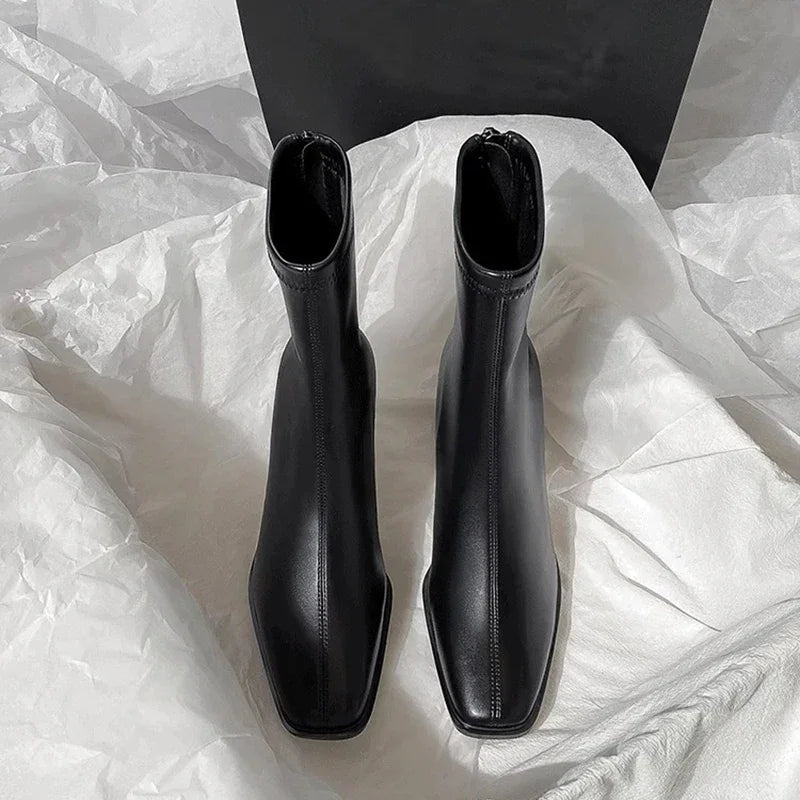 Botines vintage cálidos de punta cuadrada para mujer