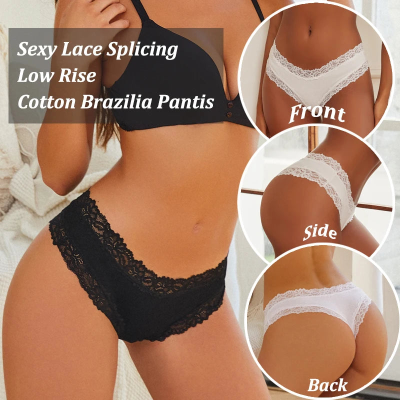Pack de 5 braguitas brasileñas de algodón con encaje