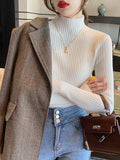 Jersey de punto con cuello alto básico para mujer