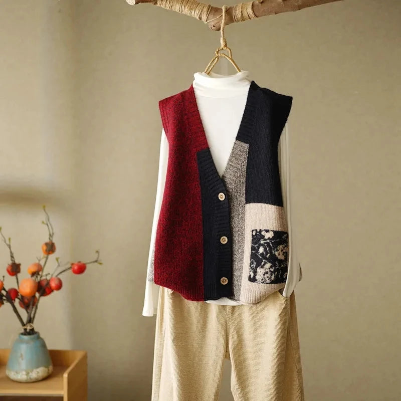 Chaleco de punto retro con cuello en V