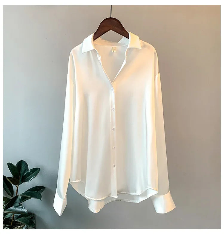 Camisa de satén fluida de manga larga (talla única)