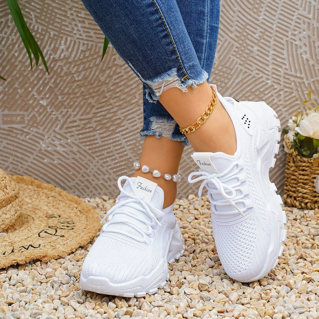 Zapatillas de plataforma de punto transpirable para mujer
