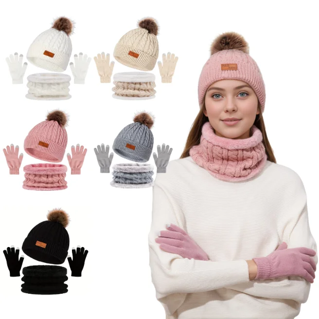 Set de gorro, braga de cuello y guantes táctiles