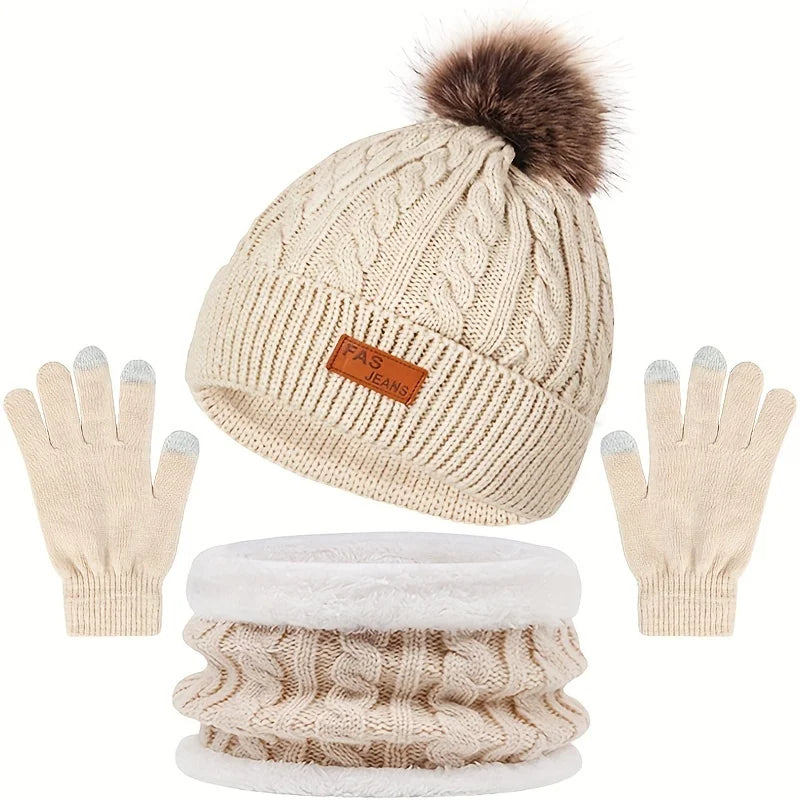 Set de gorro, braga de cuello y guantes táctiles