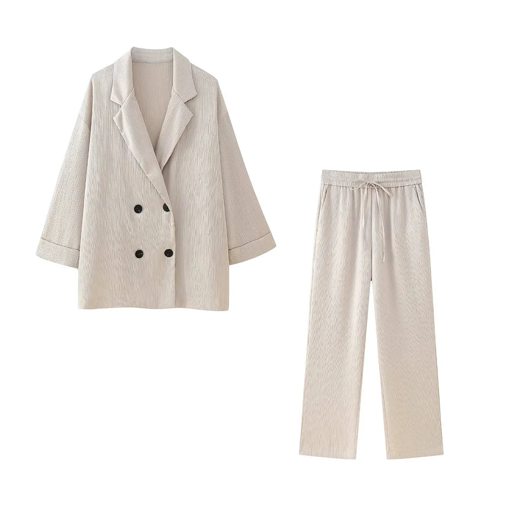 Traje de blazer cruzado y pantalón ancho