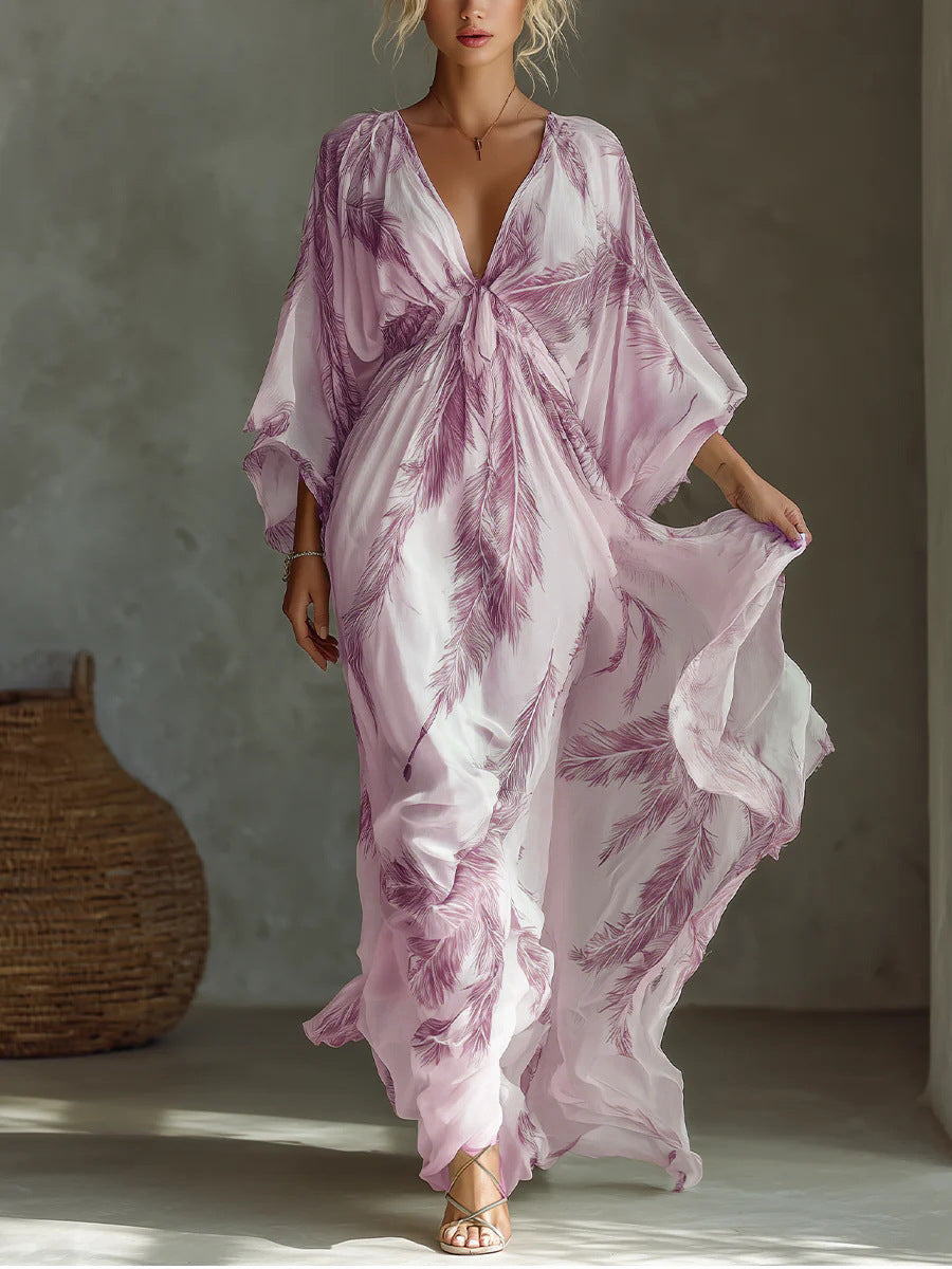 Vestido largo floral con escote en V