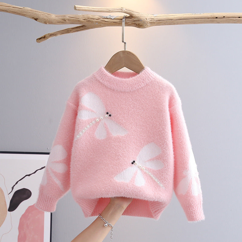 Jersey de terciopelo para niña con apliques