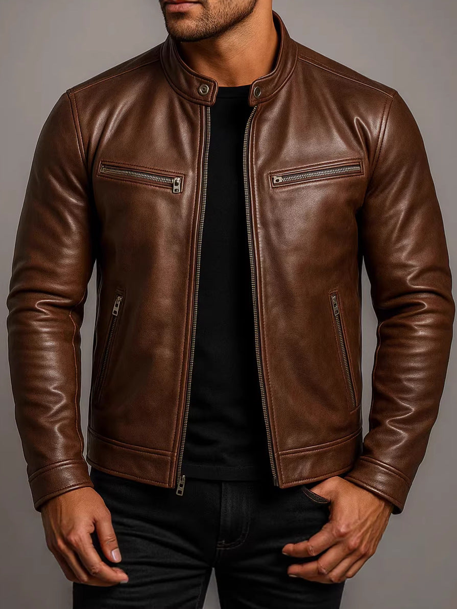 Chaqueta biker de polipiel con cuello mao para hombre