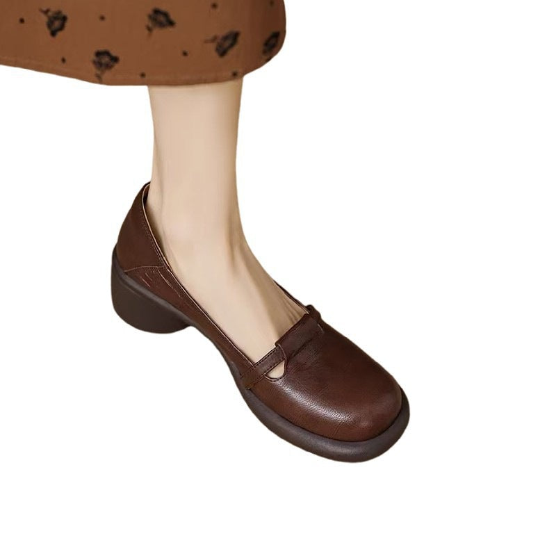 Mocasines de piel sintética con tacón ancho