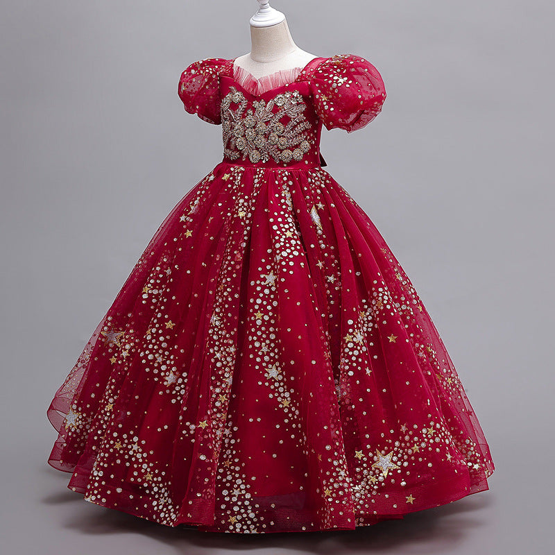 Vestido de fiesta infantil con falda de tul y flores