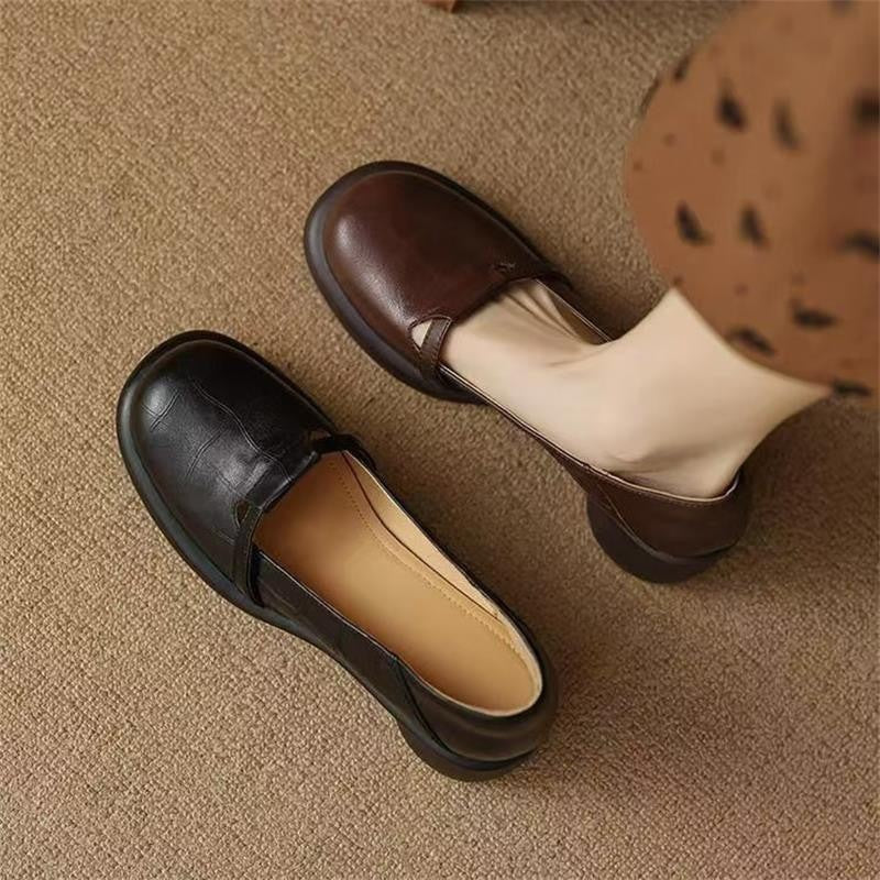 Mocasines de piel sintética con tacón ancho