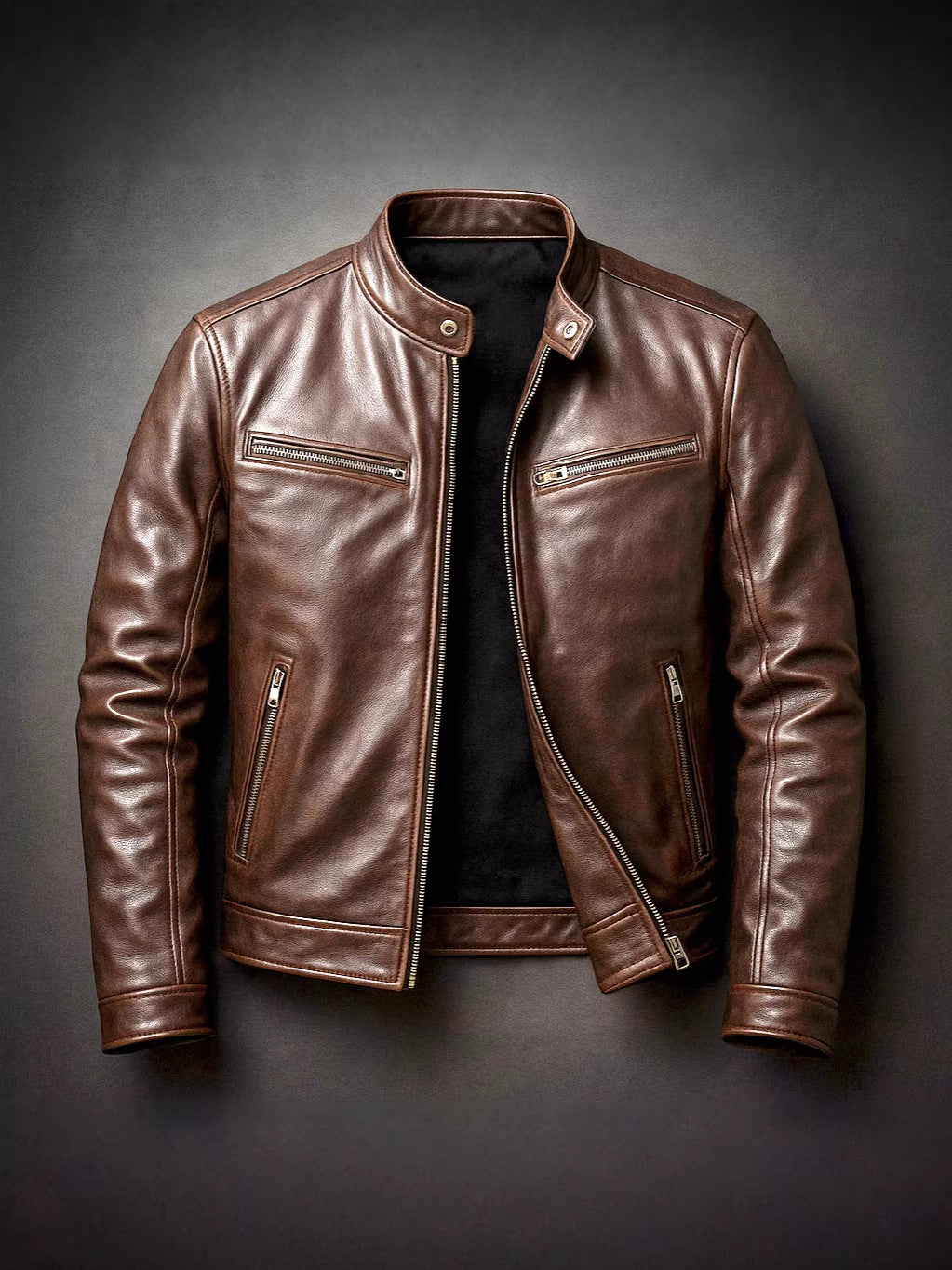 Chaqueta biker de polipiel con cuello mao para hombre