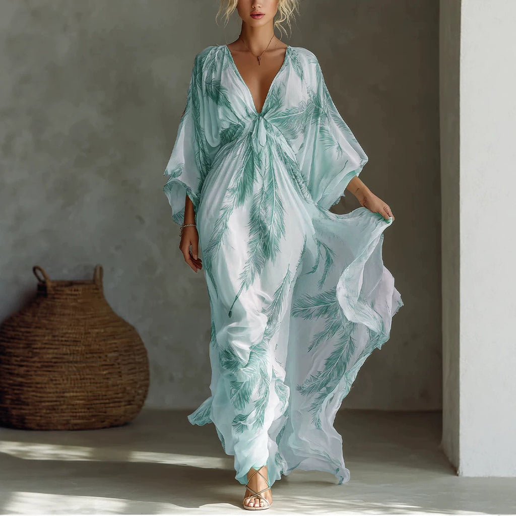 Vestido largo floral con escote en V