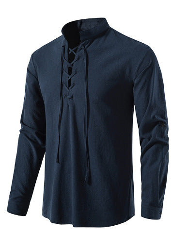 Camisa henley de lino y algodón para hombre