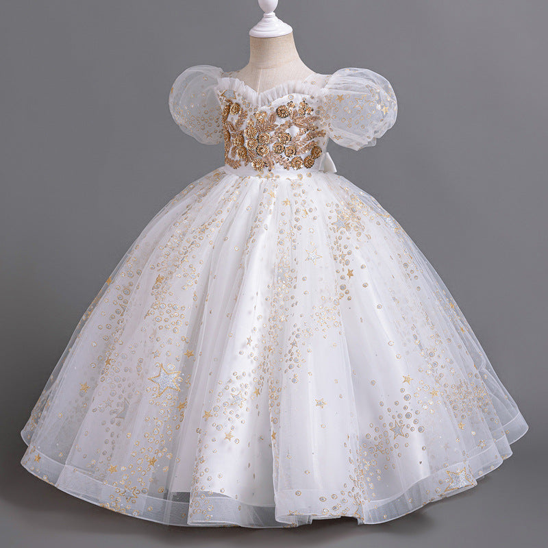 Vestido de fiesta infantil con falda de tul y flores