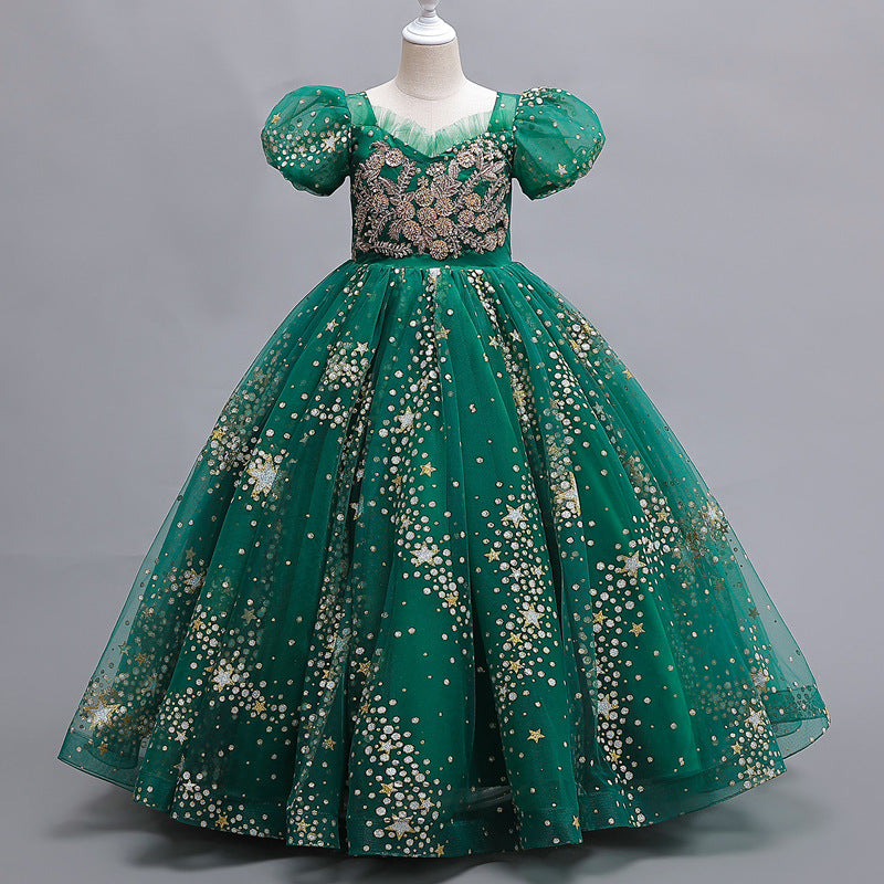 Vestido de fiesta infantil con falda de tul y flores