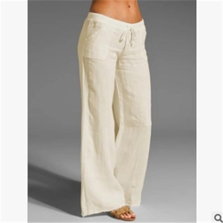 Pantalones anchos de lino y algodón de tiro alto