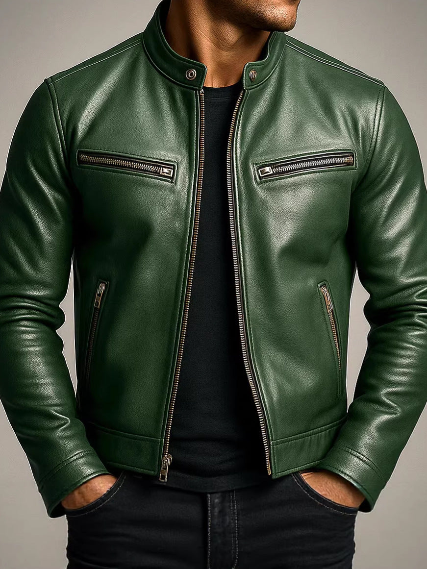 Chaqueta biker de polipiel con cuello mao para hombre