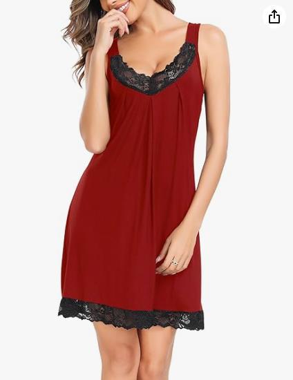 Camisón de modal con encaje y escote en V