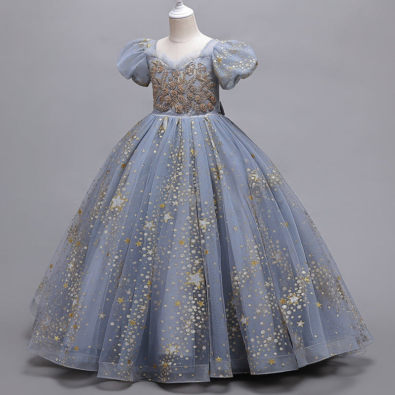 Vestido de fiesta infantil con falda de tul y flores