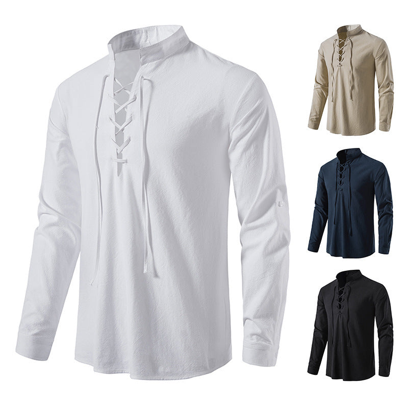 Camisa henley de lino y algodón para hombre