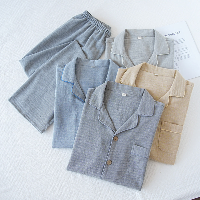 Pijama largo de algodón con dibujo de espiga para hombre