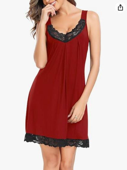Camisón de modal con encaje y escote en V