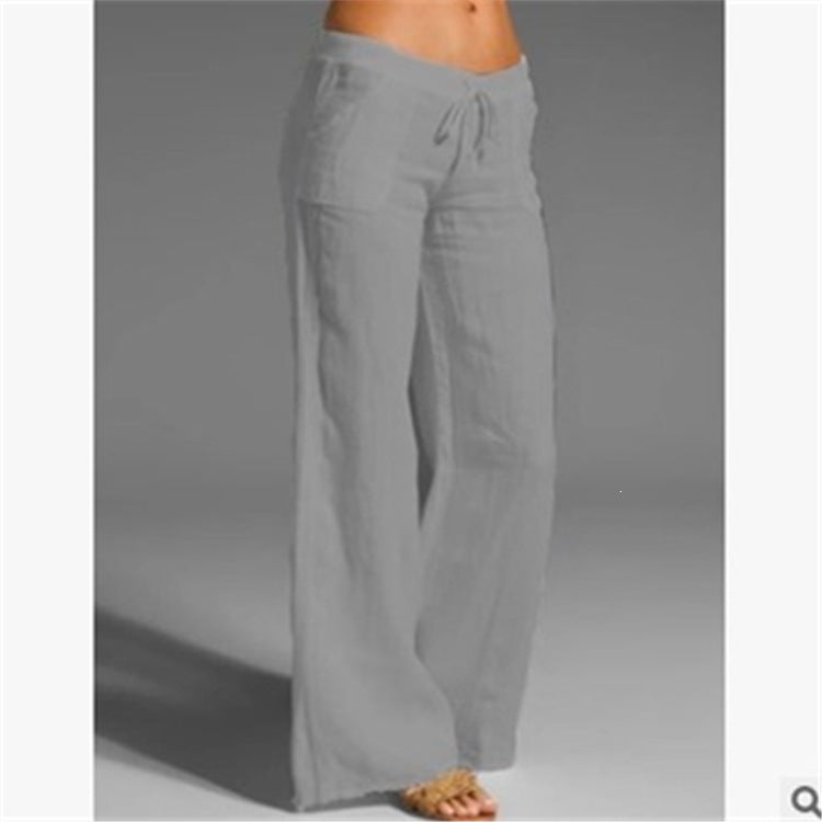 Pantalones anchos de lino y algodón de tiro alto