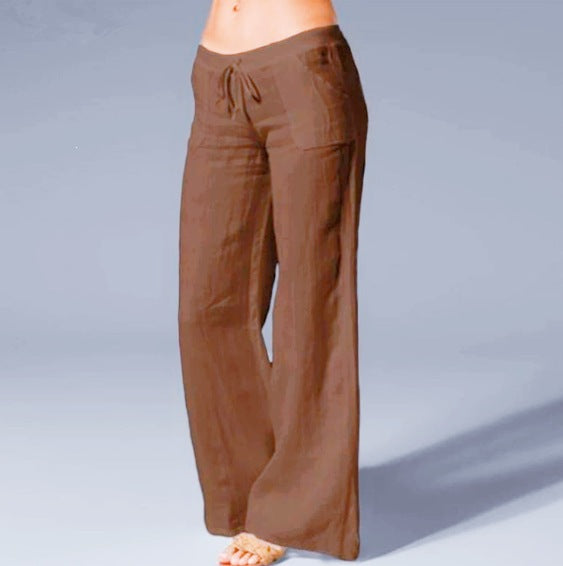 Pantalones anchos de lino y algodón de tiro alto