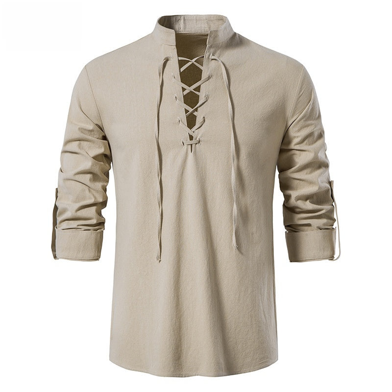 Camisa henley de lino y algodón para hombre