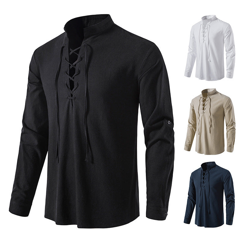 Camisa henley de lino y algodón para hombre