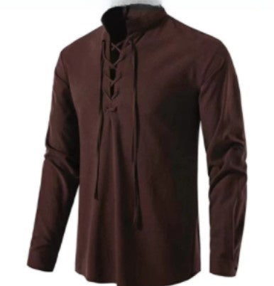 Camisa henley de lino y algodón para hombre