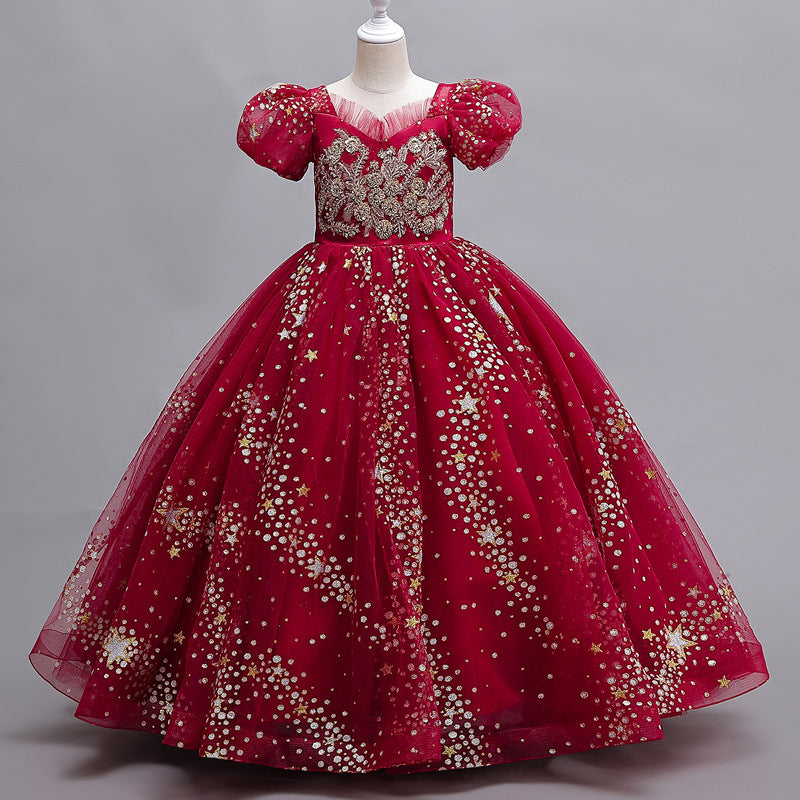 Vestido de fiesta infantil con falda de tul y flores